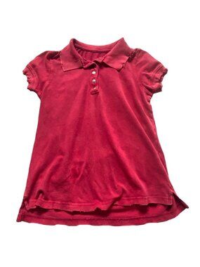 One World Womens Distressed Short Sleeve Polo Shirt-Red-Size Medium-GUC
